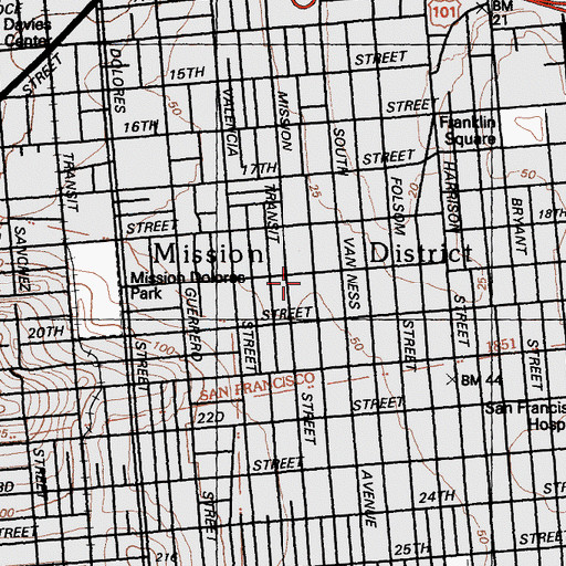 Topographic Map of Emanuel Evangelical Church (historical), CA