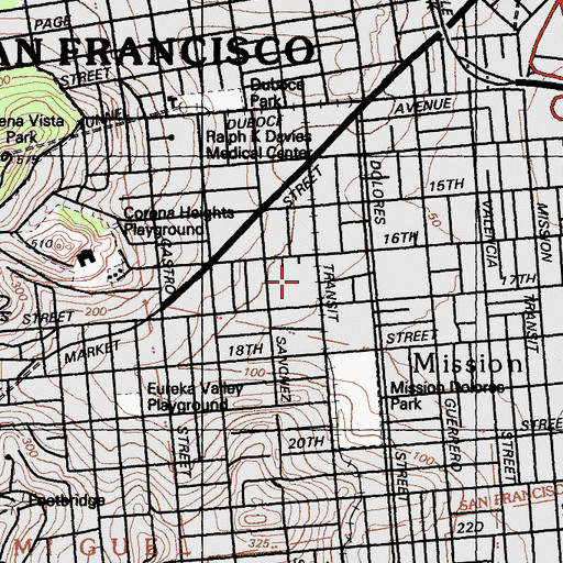 Topographic Map of Everett Middle School, CA