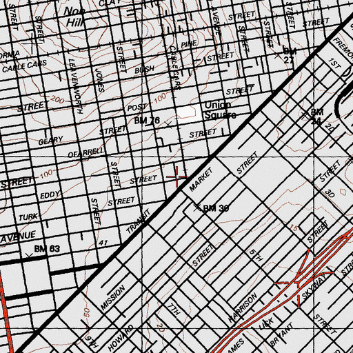 Topographic Map of Flood Building, CA