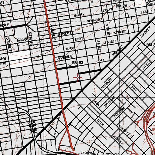 Topographic Map of Fox Plaza, CA