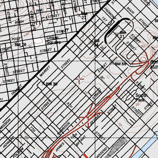 Topographic Map of George R Moscone Convention Center, CA