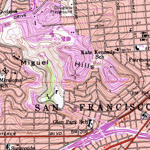 Topographic Map of Glenridge, CA