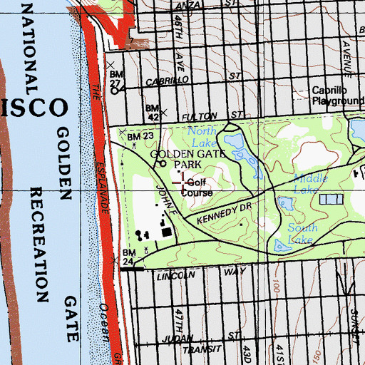 Topographic Map of Golden Gate Park Golf Course, CA