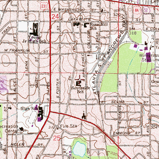 Topographic Map of Southside Elementary School, AL