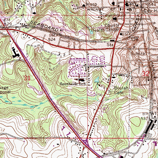 Topographic Map of Southside Elementary School, AL