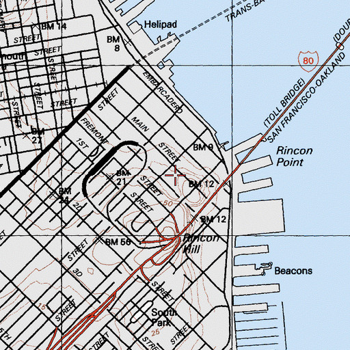 Topographic Map of Hills Plaza, CA