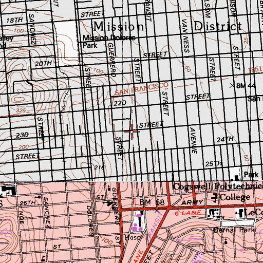 Topographic Map of Buena Vista Horace Mann Elementary School, CA