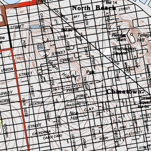 Topographic Map of Ina Coolbrith Park, CA