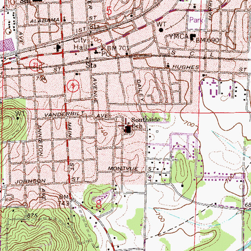 Topographic Map of Southside Elementary School, AL