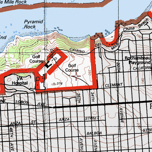 Topographic Map of Lincoln Park Municipal Golf Course, CA