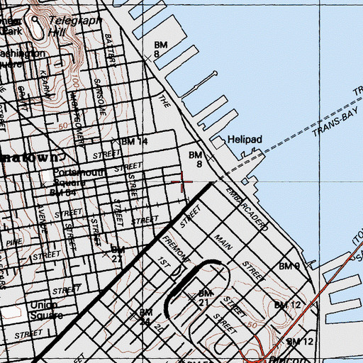 Topographic Map of M Justin Herman Plaza, CA