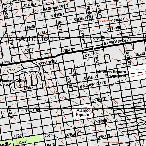 Topographic Map of Marcus Garvey Square, CA