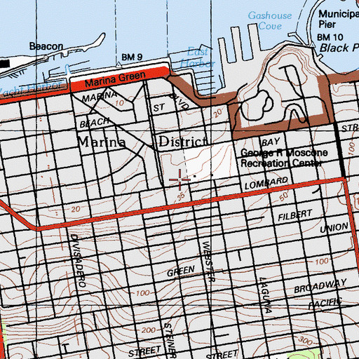 Topographic Map of Marina Branch San Francisco Public Library, CA