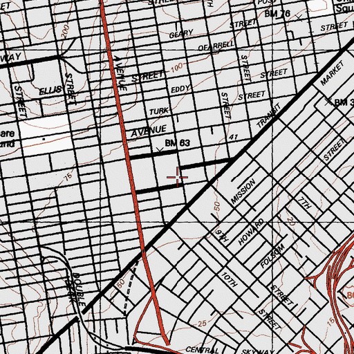 Topographic Map of Marshall Square, CA