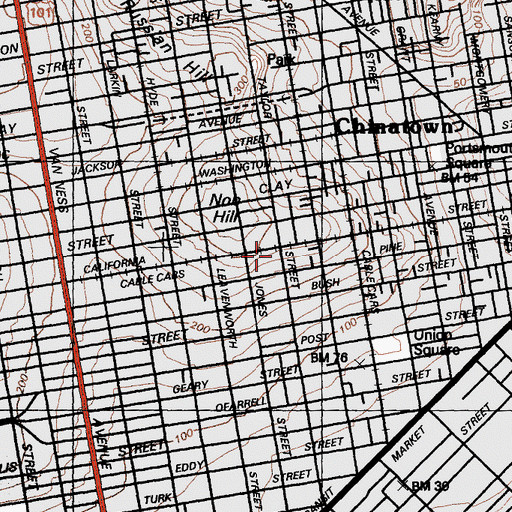 Topographic Map of Masonic Memorial Temple, CA