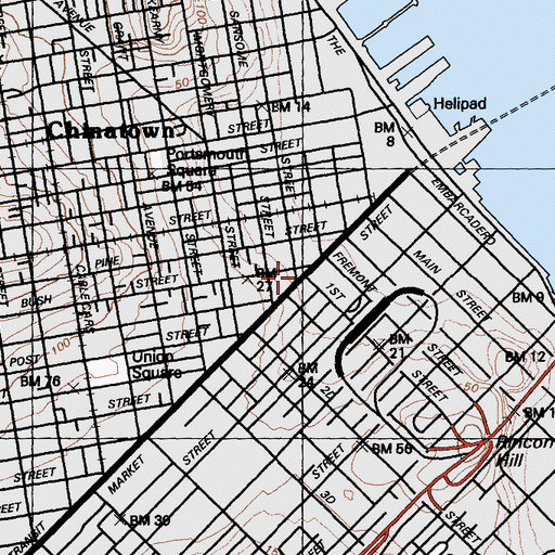 Topographic Map of Mechanics Plaza, CA