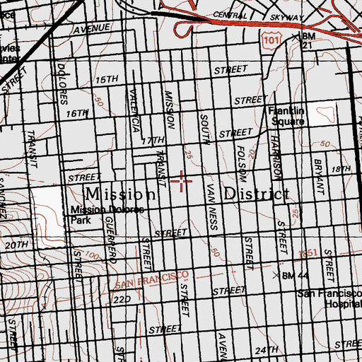 Topographic Map of Mission Neighborhood Center, CA