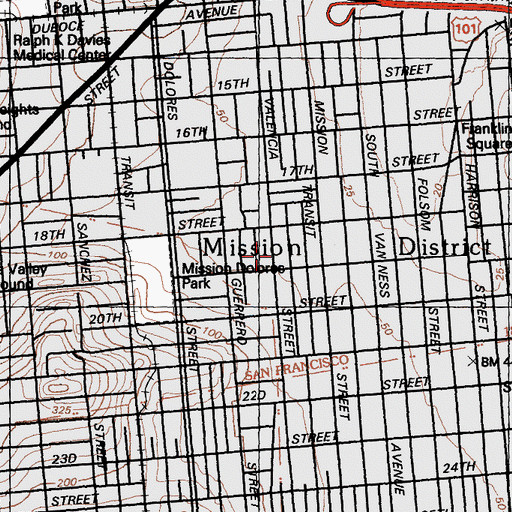 Topographic Map of New College of California, CA