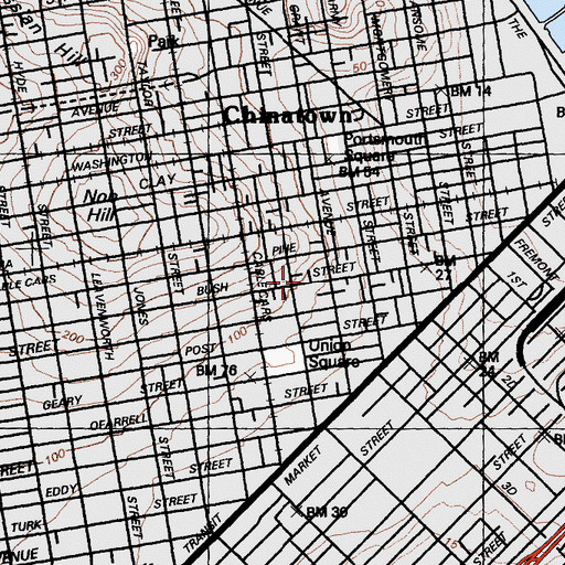 Topographic Map of Notre Dame Des Victoires Church, CA