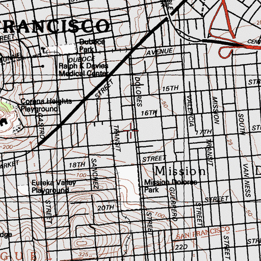 Topographic Map of Notre Dame School, CA