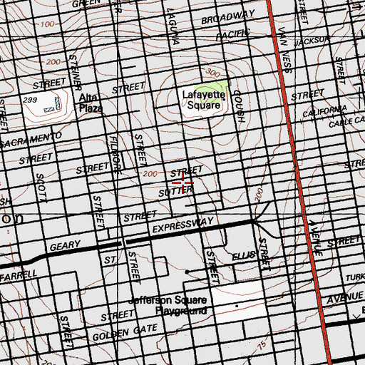 Topographic Map of Pacific Hall, CA