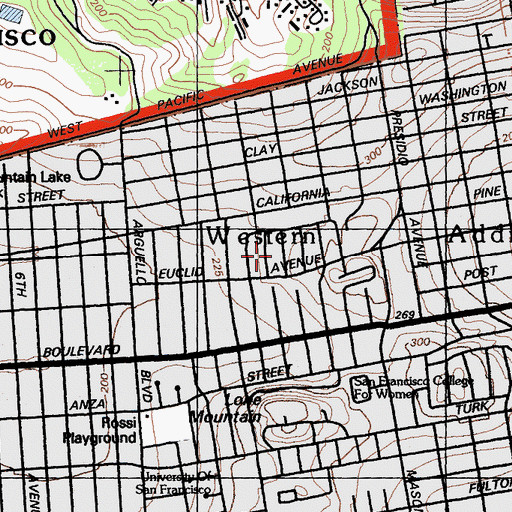 Topographic Map of Pacific Heights, CA