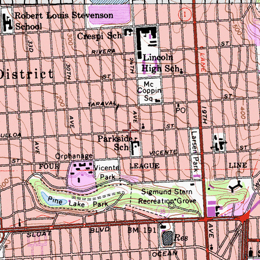 Topographic Map of Parkside Community Church, CA