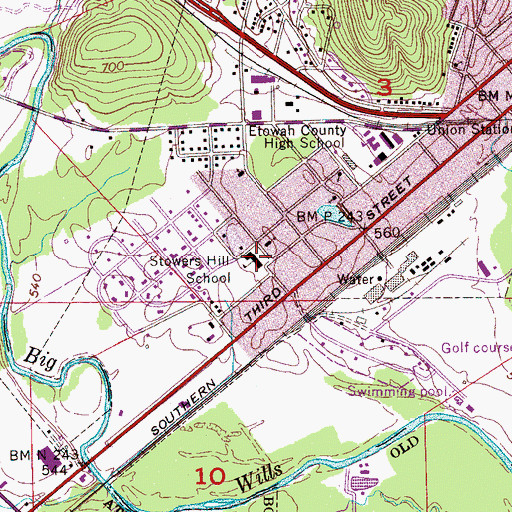 Topographic Map of Stowers Hill Elementary School, AL