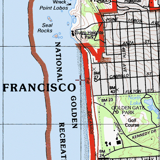 Topographic Map of Playland at the Beach, CA