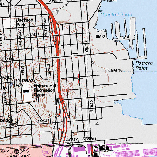 Topographic Map of Potrero Hill Police Station, CA