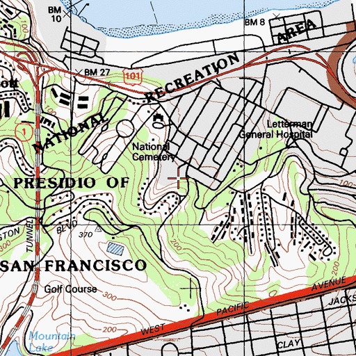 Topographic Map of Presidio Officers Club, CA