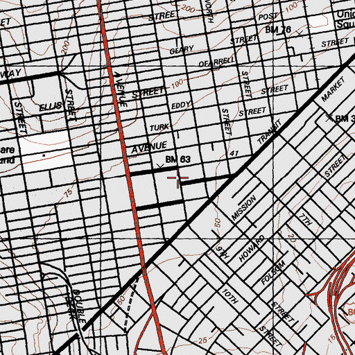 Topographic Map of Public Library of the City and County of San Francisco, CA