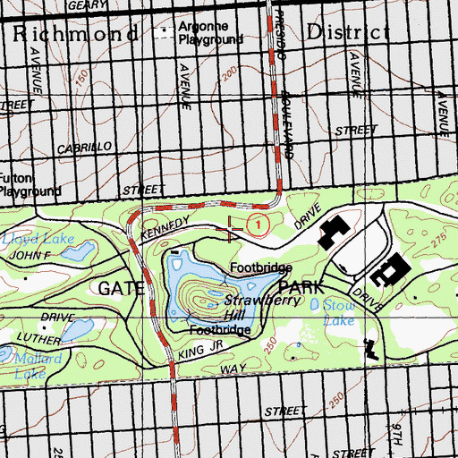 Topographic Map of Redwood Memorial Grove, CA