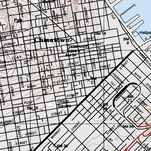 Topographic Map of Russ Building, CA
