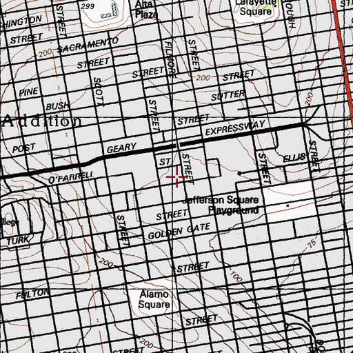 Topographic Map of Glad Tidings Temple, CA