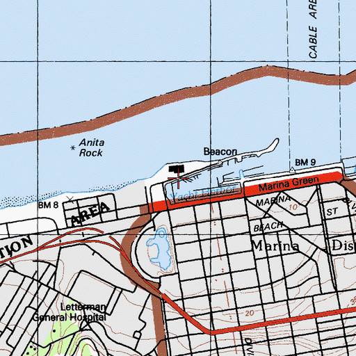 Topographic Map of Saint Francis Yacht Club, CA