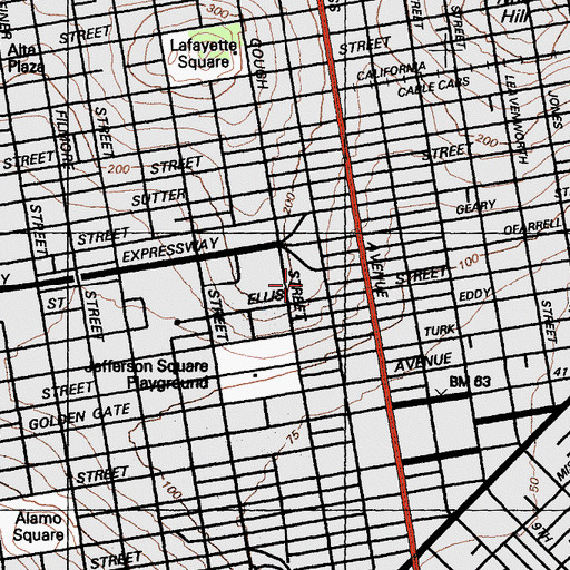 Topographic Map of Saint Marks Lutheran Church, CA