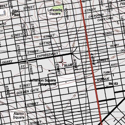 Topographic Map of Saint Marys Cathedral, CA