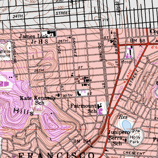 Topographic Map of Saint Pauls Roman Catholic Church, CA