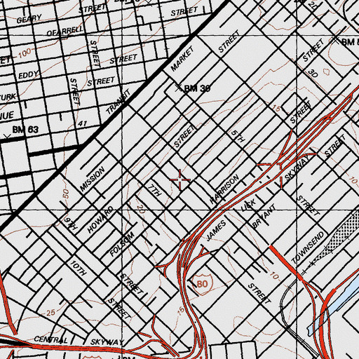 Topographic Map of SoMa Community Recreation Center, CA