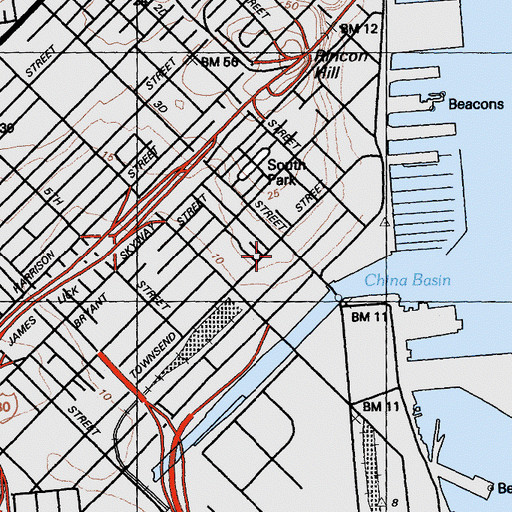 Topographic Map of Southern Pacific Terminal, CA