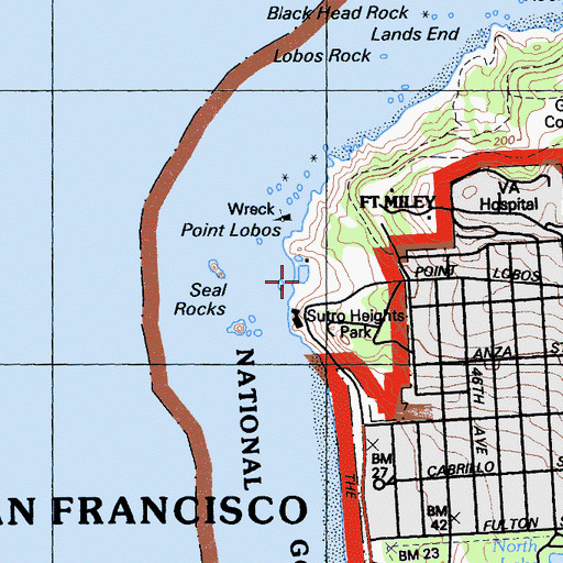 Topographic Map of Sutro Baths (historical), CA