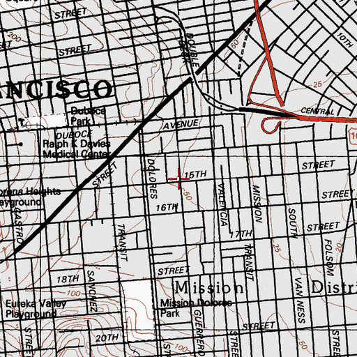Topographic Map of Valencia Gardens, CA