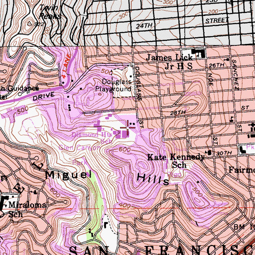 Topographic Map of Village Square, CA