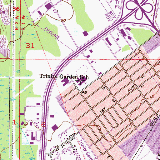 Topographic Map of Trinity Gardens High School, AL
