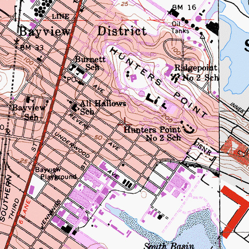 Topographic Map of Adam Rogers Park, CA