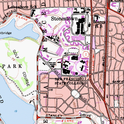 Topographic Map of Burk Hall, CA