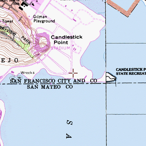 Topographic Map of Candlestick Point State Recreation Area, CA