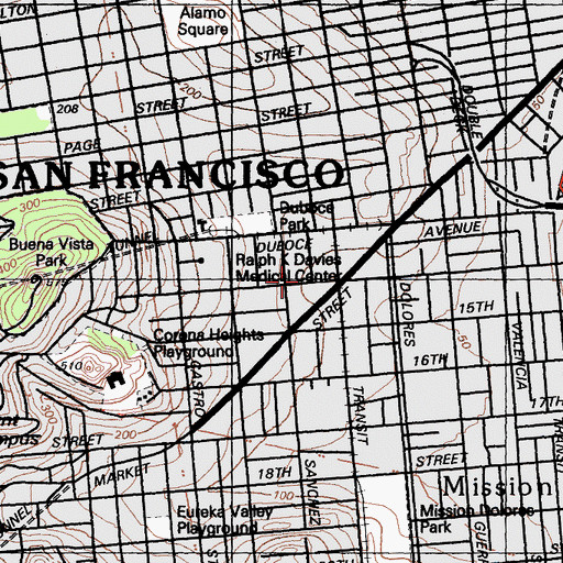 Topographic Map of Central United Methodist Church, CA