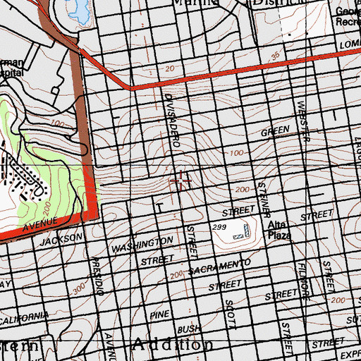 Topographic Map of Cow Hollow Kindergarten, CA